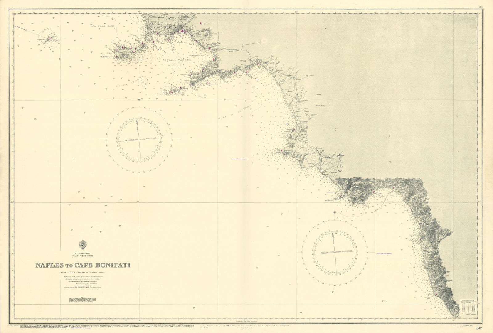 Campania coast. Naples-Cape Bonifati. Italy. ADMIRALTY sea chart 1894 (1955) map