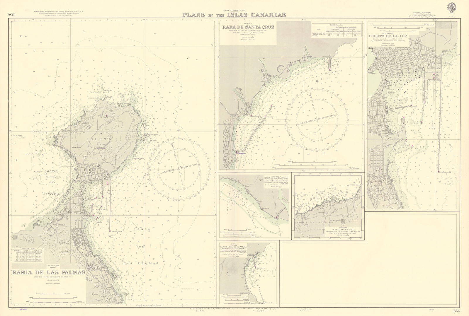 Canary Islands ports Tenerife Gran Canaria Palma ADMIRALTY chart 1940 (1954) map