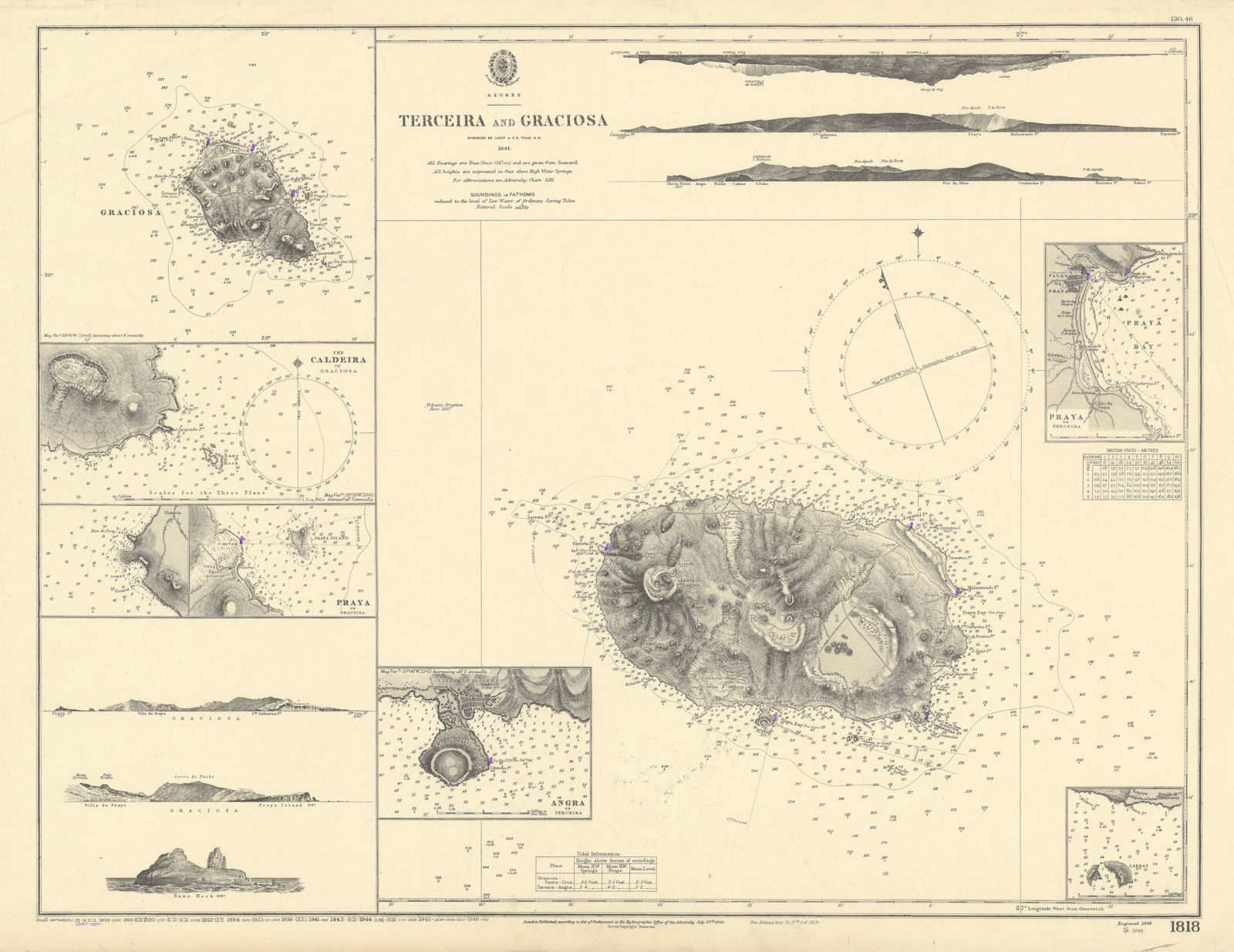 Azores. Terceira & Graciosa islands/harbours ADMIRALTY sea chart 1849 (1947) map