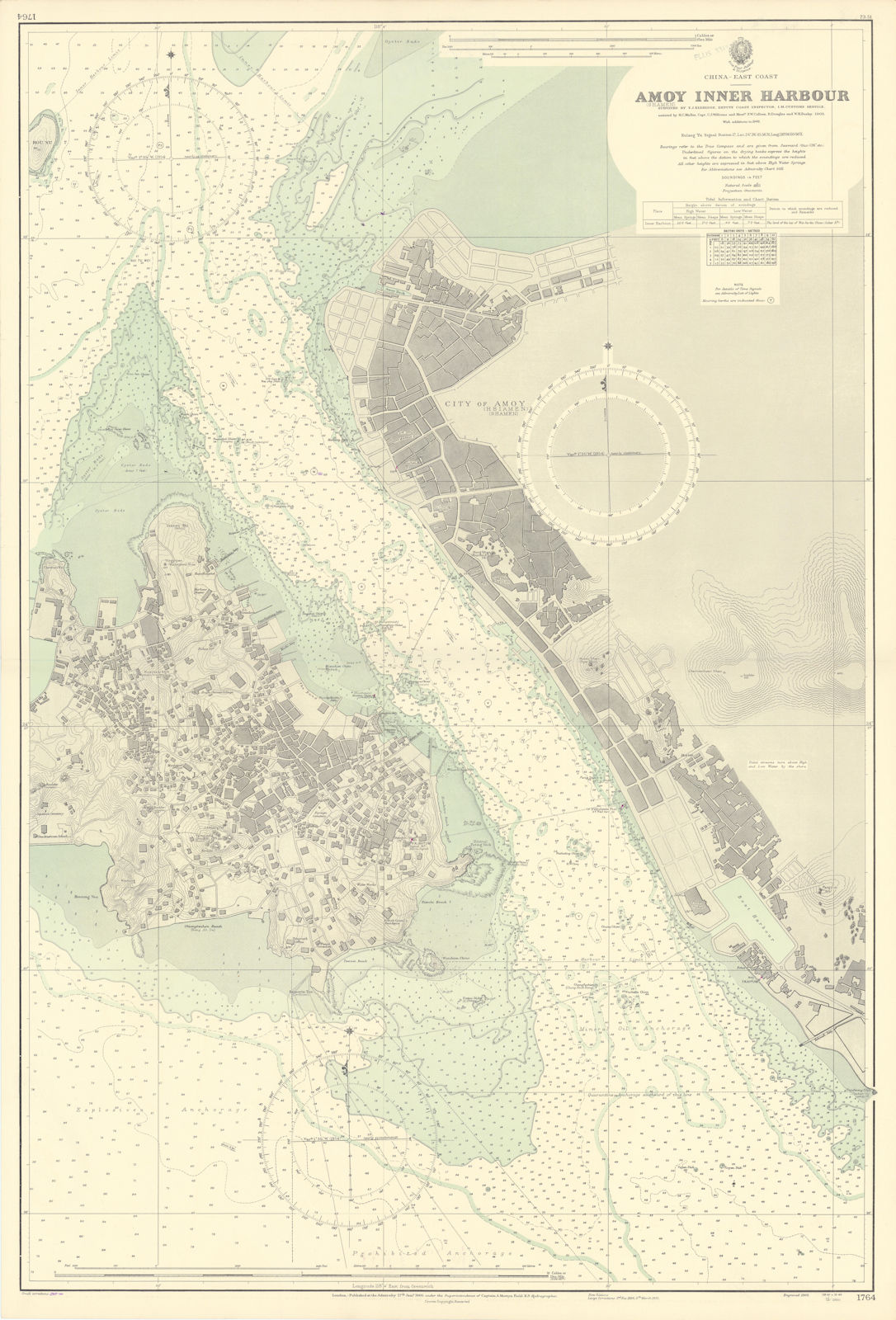 Amoy Xiamen Shamen Inner Harbour China ADMIRALTY chart city plan 1905 (1955) map