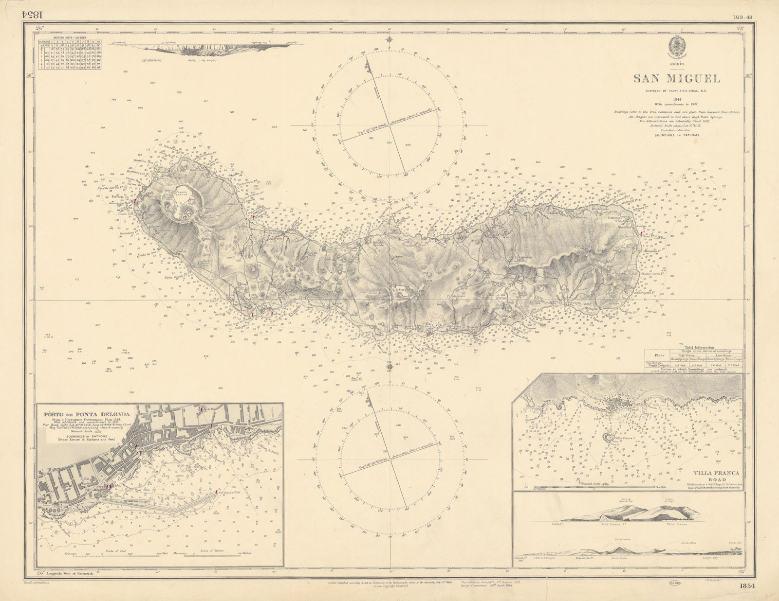 San Miguel Azores Ponta Delgana Villa Franca ADMIRALTY sea chart 1849 (1948) map
