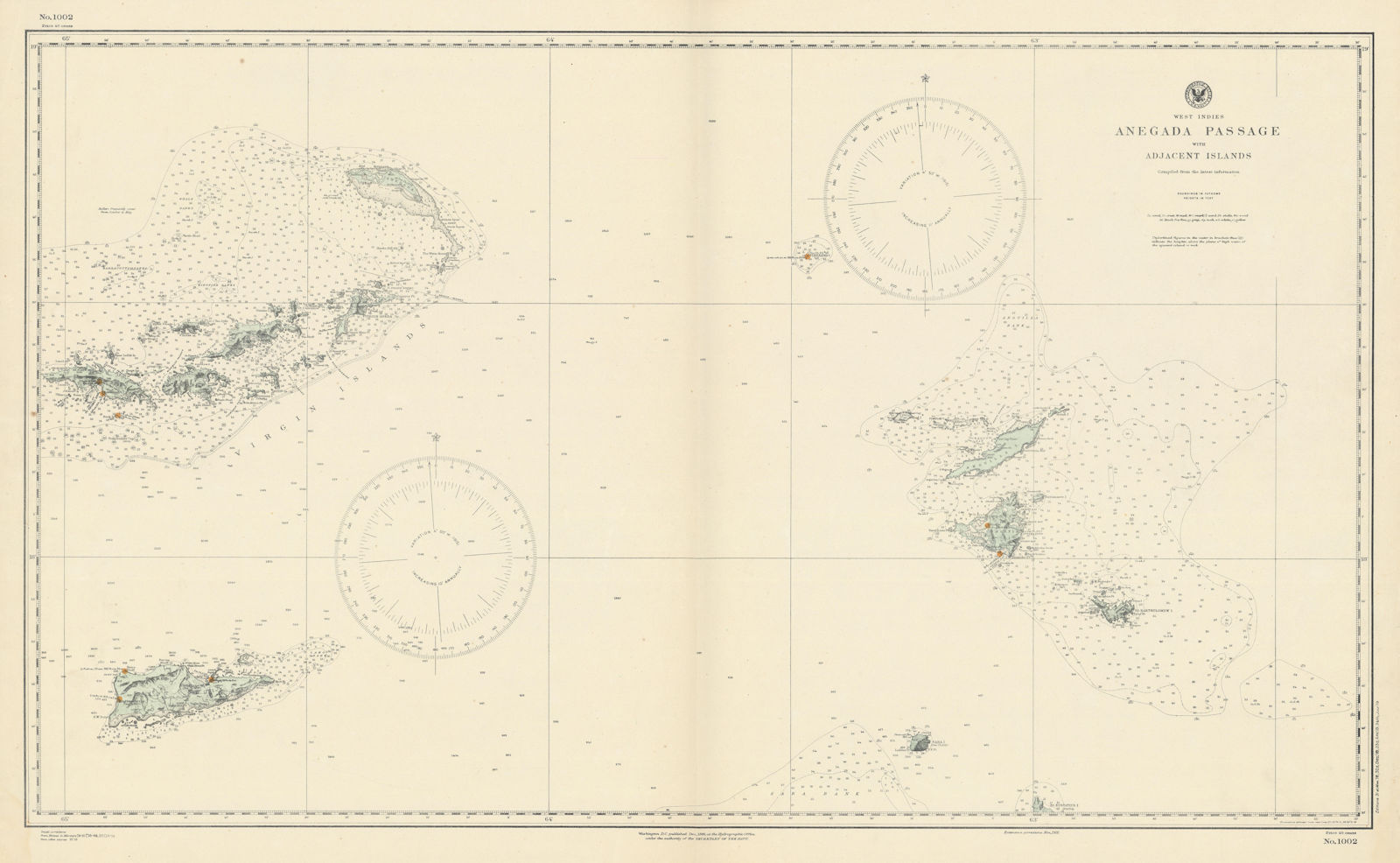 Anegada Passage Virgin Islands St Martin Anguilla US Navy chart 1886 (1919) map