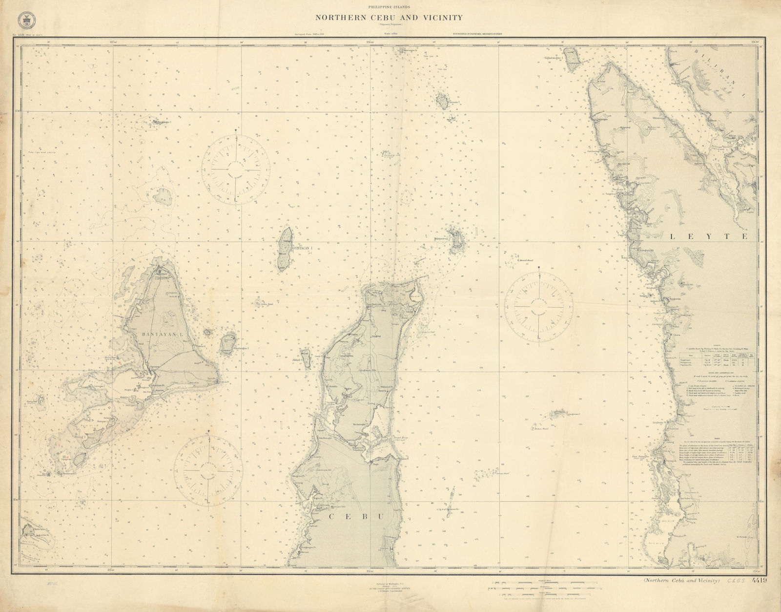 Associate Product Philippines. Northern Cebu. Western Leyte. Bantanyan. USCGS sea chart 1910 map