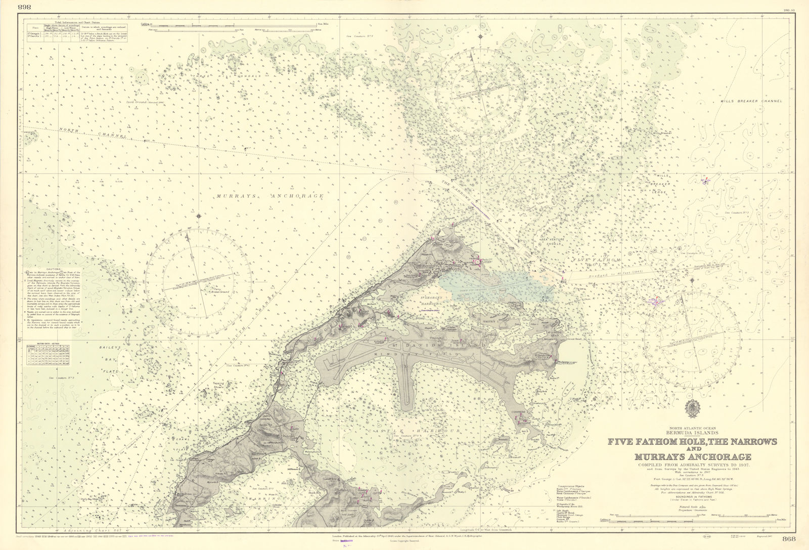 Bermuda 5 Fathom Hole Narrows Murrays Anchorage ADMIRALTY chart 1948 (1956) map