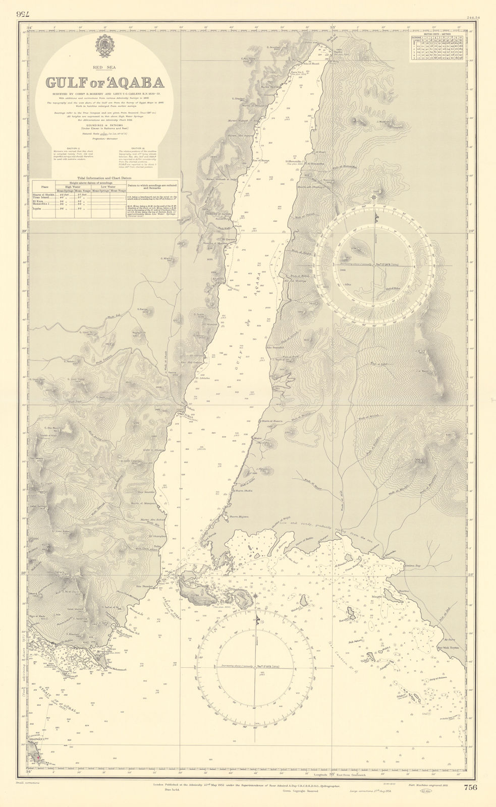 Gulf of Aqaba Red Sea Egypt Sharm el Sheikh. ADMIRALTY sea chart 1952 (1954) map