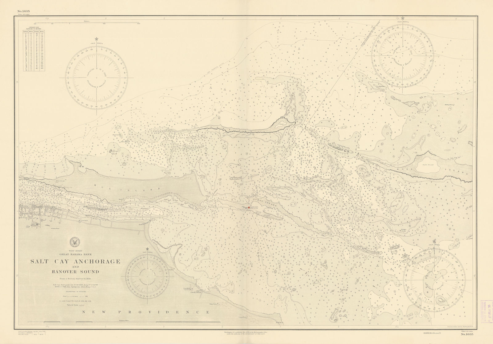 Nassau New Providence Paradise Island Bahamas. US Navy sea chart 1898 (1925) map