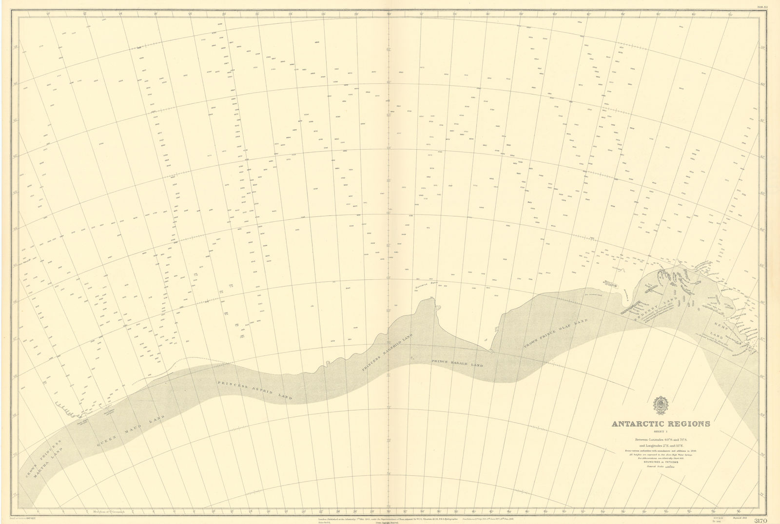 Antarctica 60-75˚S 2-55˚E Enderby Kemp Maud Land ADMIRALTY chart 1901 (1947) map
