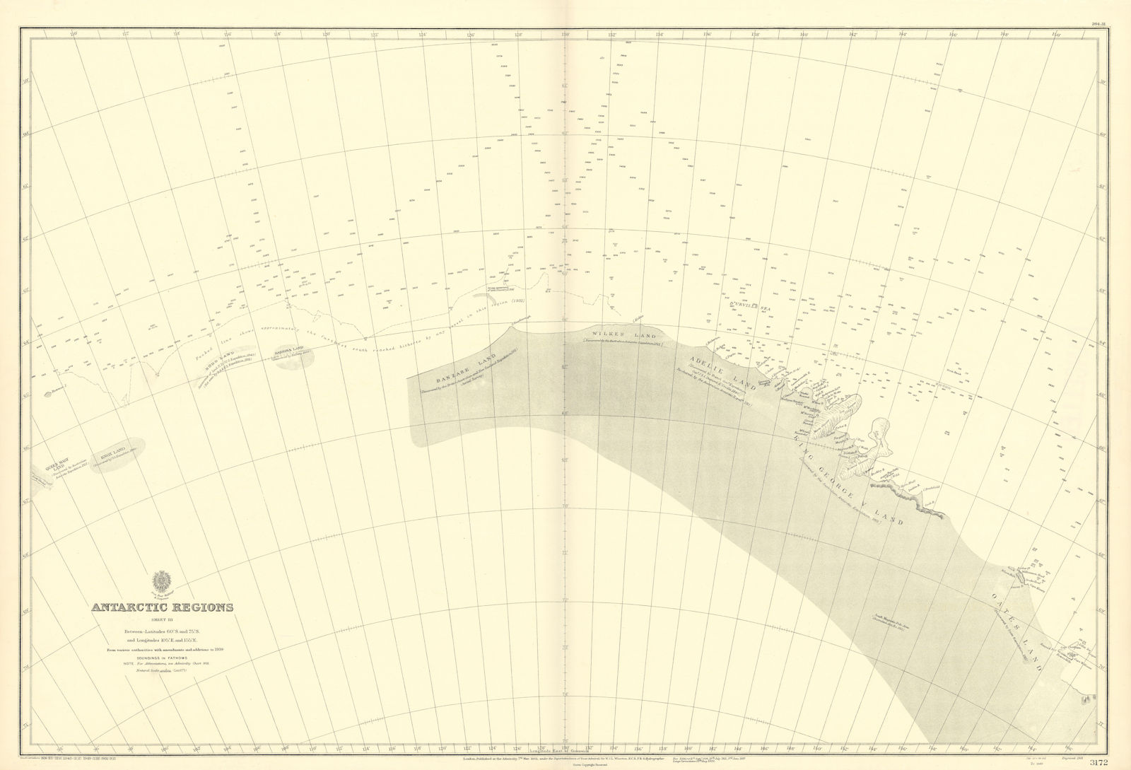 Antarctica 60-75˚S 105-155˚E Banzare Oates Land ADMIRALTY chart 1901 (1951) map