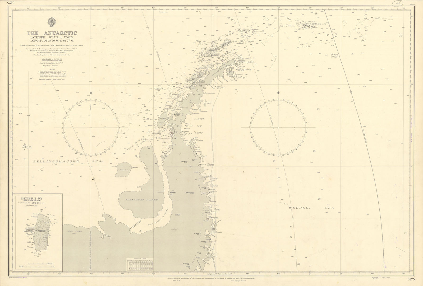 Antarctic Peninsula 59-75˚S 29-92˚W Graham Land ADMIRALTY chart 1954 (1956) map