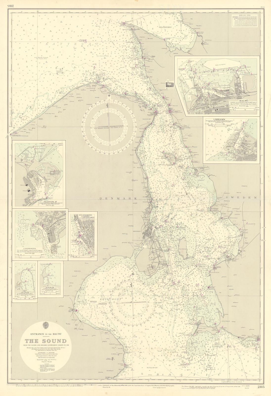 Oresund ports Baltic Malmӧ Copenhagen ADMIRALTY sea chart 1886 (1954) old map