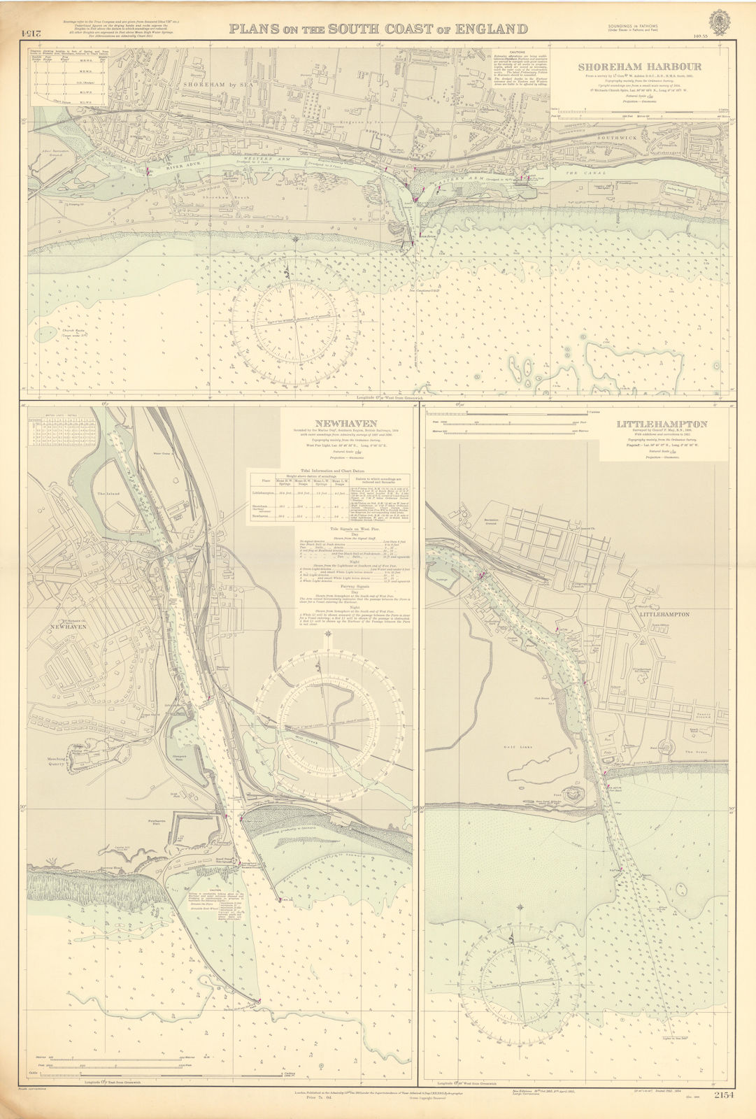 Sussex harbours Shoreham Newhaven Littlehampton ADMIRALTY chart 1950 (1955) map