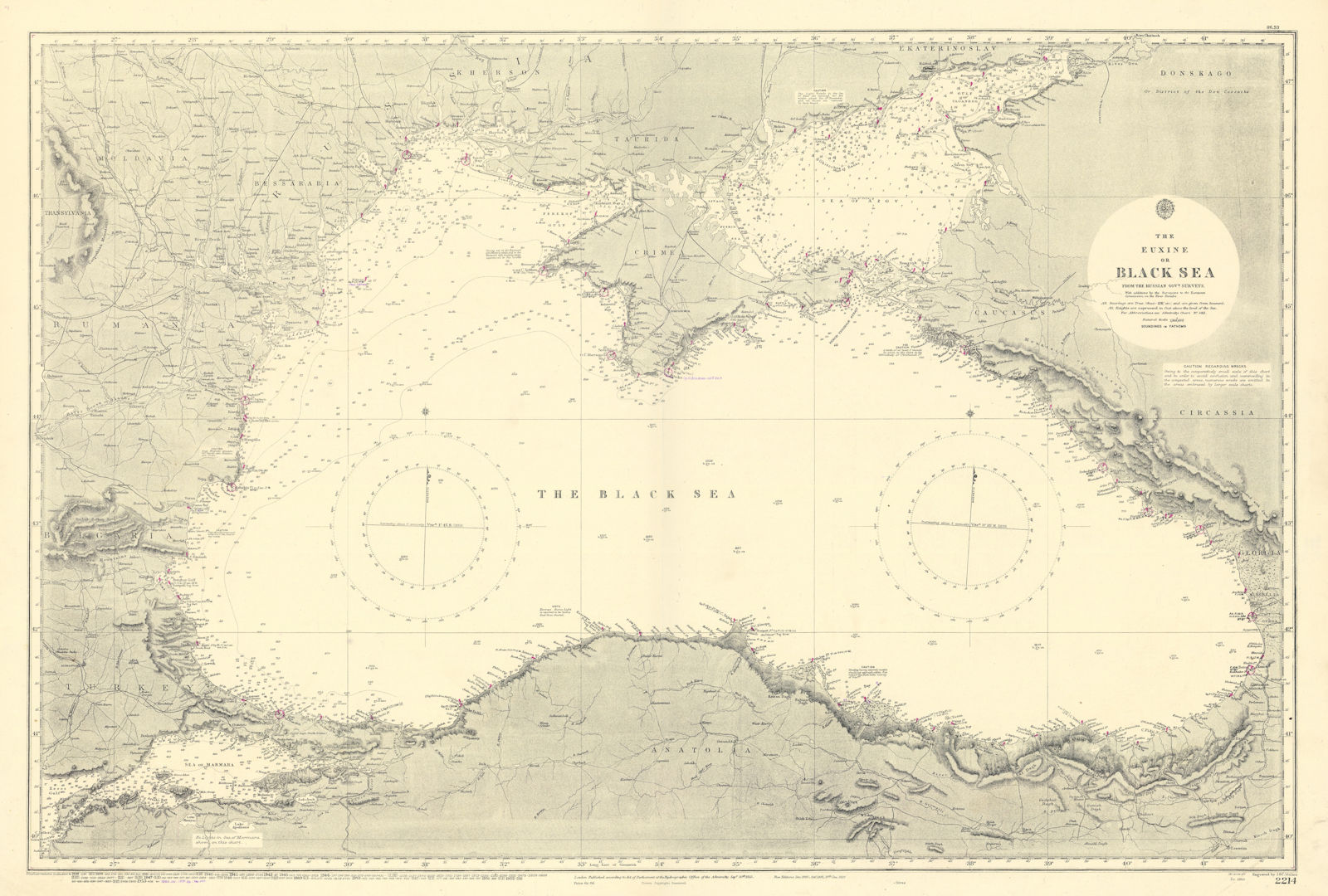Euxine Black Sea Turkey Crimea Georgia coast ADMIRALTY sea chart 1853 (1955) map