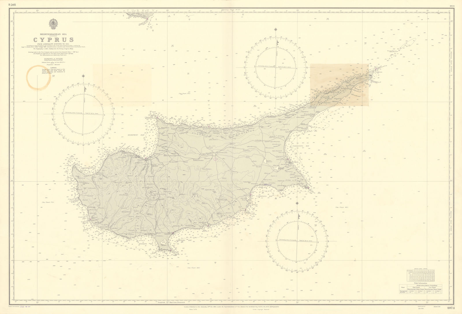 Cyprus. Mediterranean Sea. ADMIRALTY sea chart 1954 (1955) old vintage map
