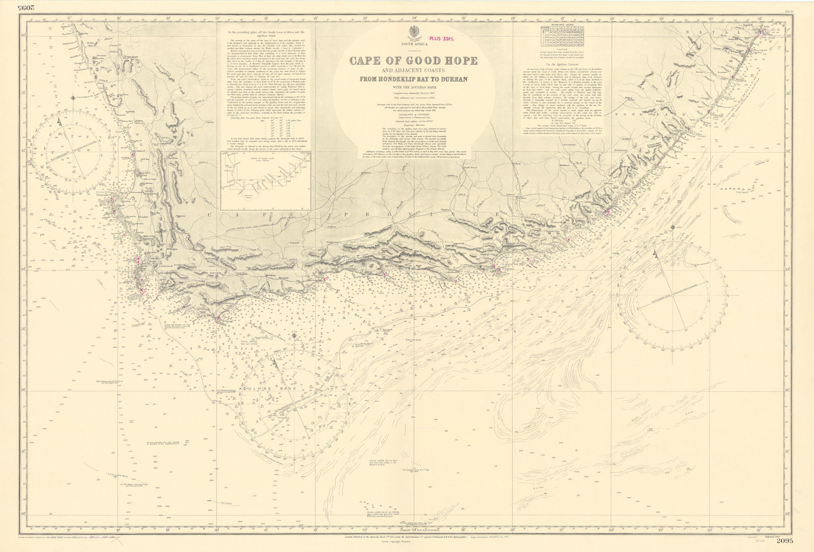 Cape of Good Hope coast South Africa ADMIRALTY sea chart 1867 (1953) old map