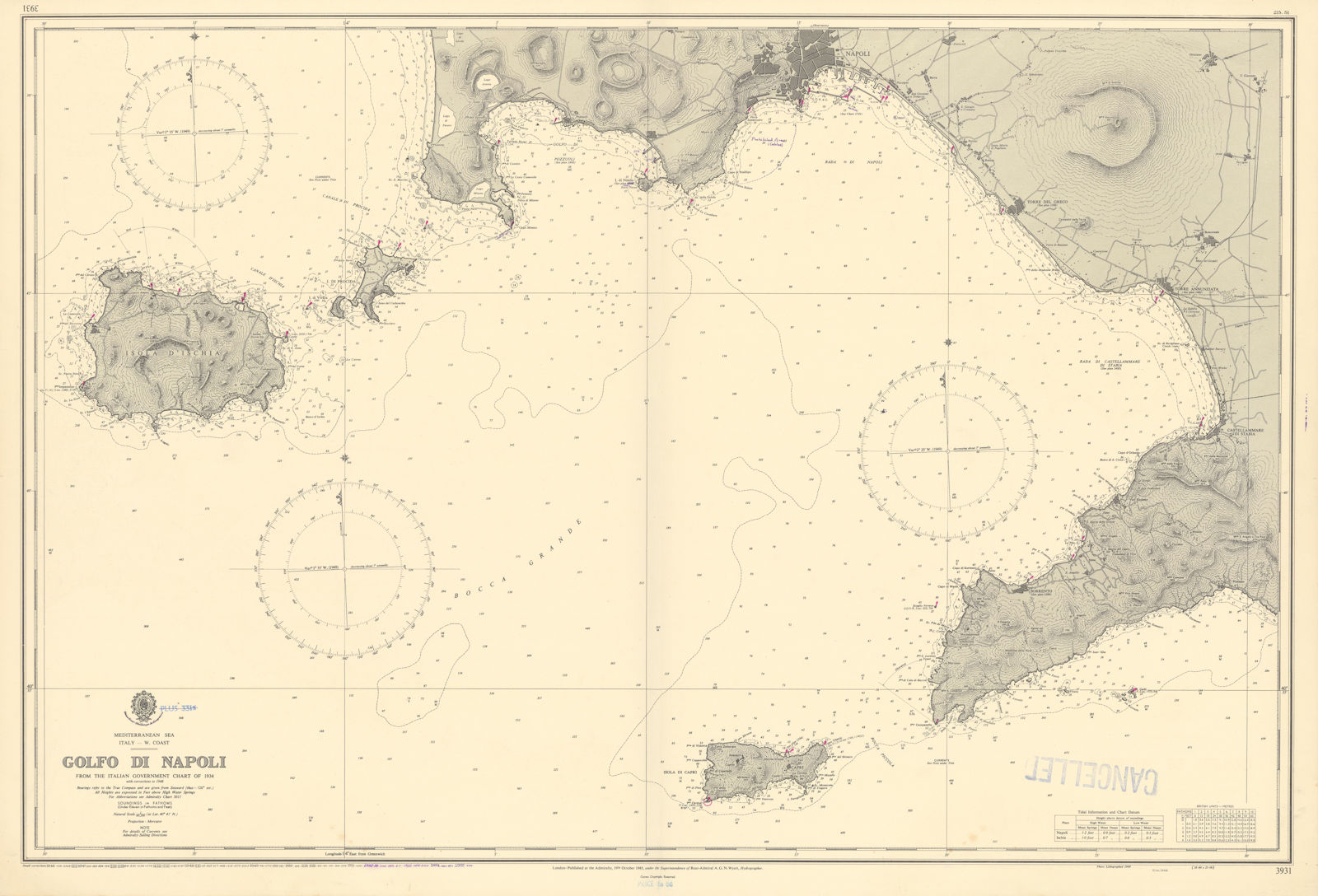 Golfo di Napoli Gulf Naples Ischia Capri Amalfi ADMIRALTY chart 1945 (1955) map