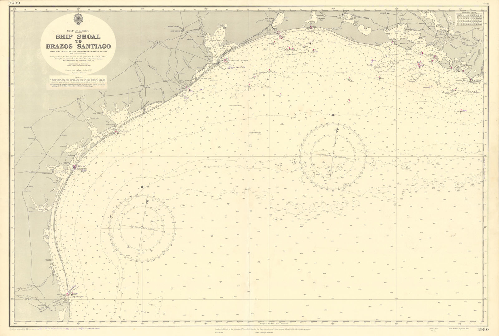 Texas & Louisiana coast. Gulf of Mexico. ADMIRALTY sea chart 1951 (1955) map
