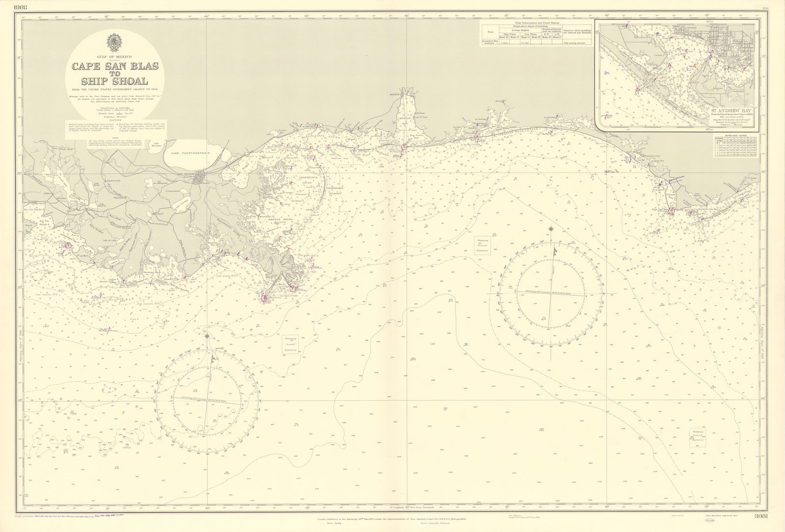 Associate Product Louisiana Alabama Florida Gulf of Mexico ADMIRALTY sea chart 1953 (1956) map