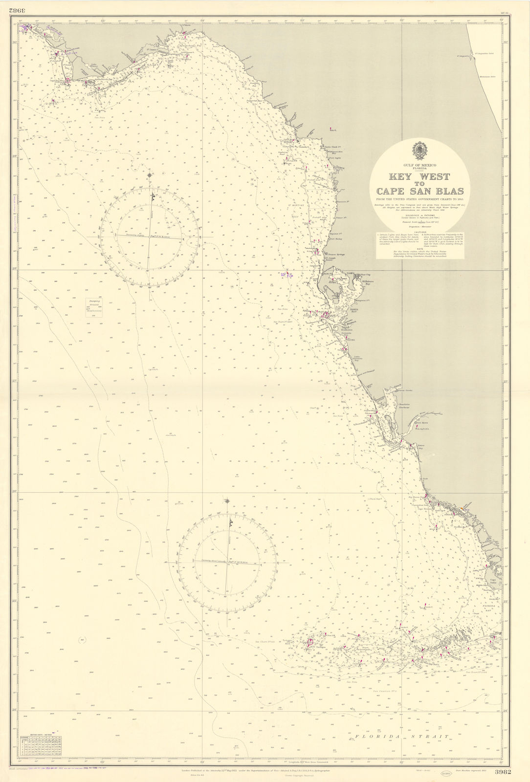 Gulf Mexico Florida Key West-Cape San Blas ADMIRALTY sea chart 1953 (1956) map