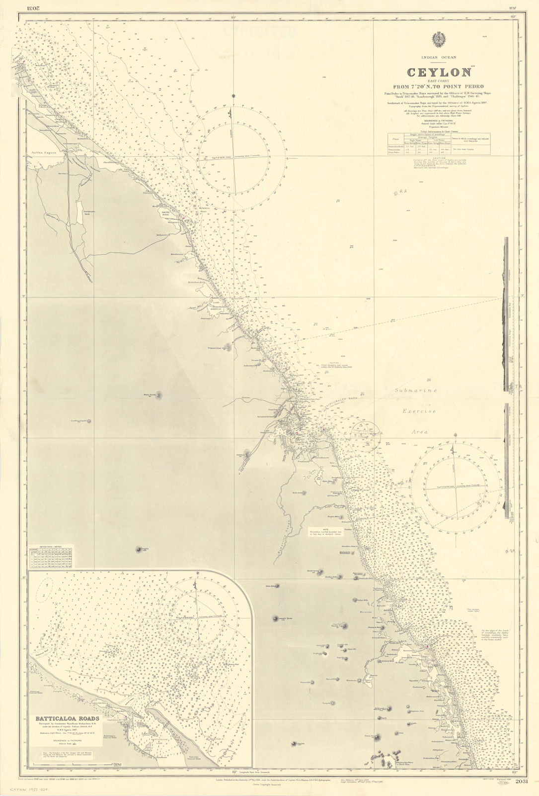 Associate Product Sri Lanka Ceylon NE coast Batticaloa Roads ADMIRALTY sea chart 1888 (1956) map