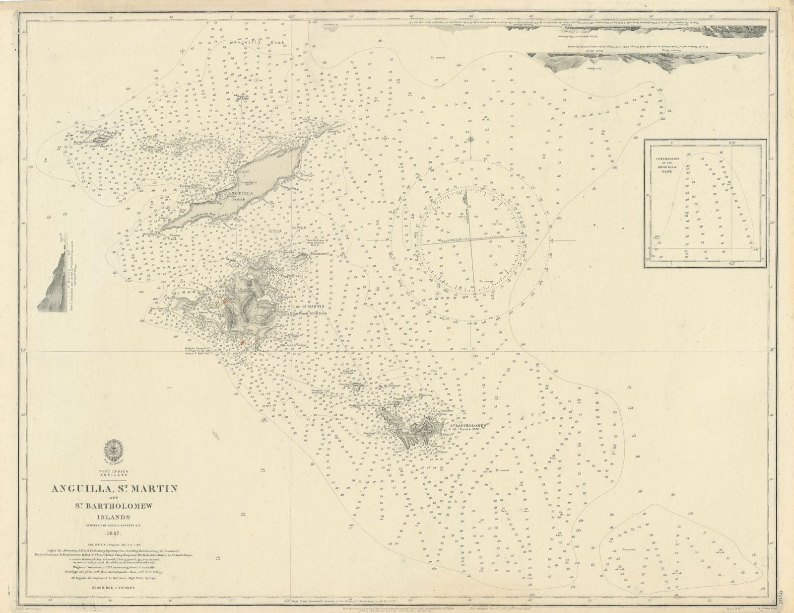 Antilles Anguilla St Martin Bartholomew Islands ADMIRALTY chart 1850 (1918) map