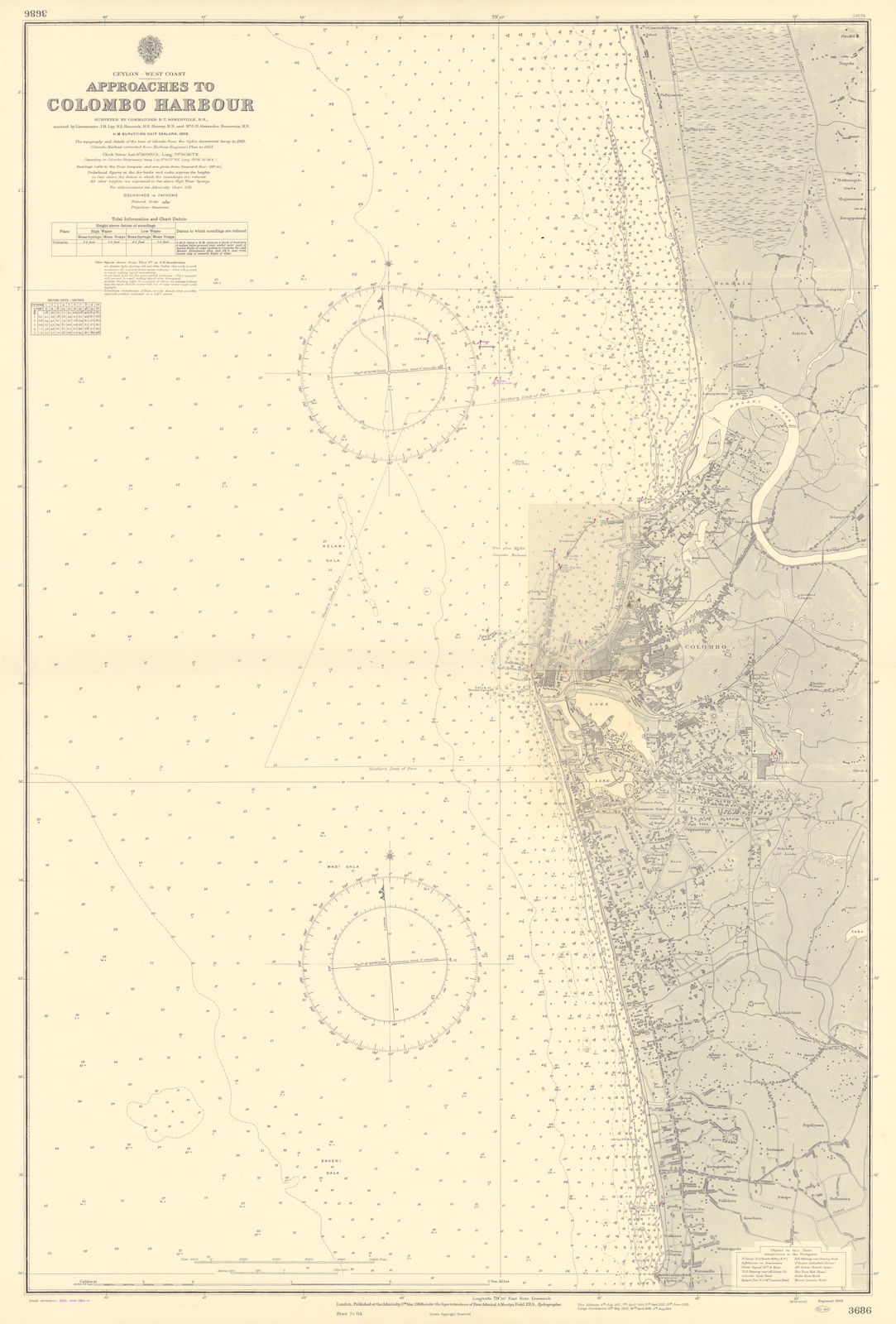 Colombo Harbour approaches Ceylon Sri Lanka. ADMIRALTY sea chart 1908 (1956) map