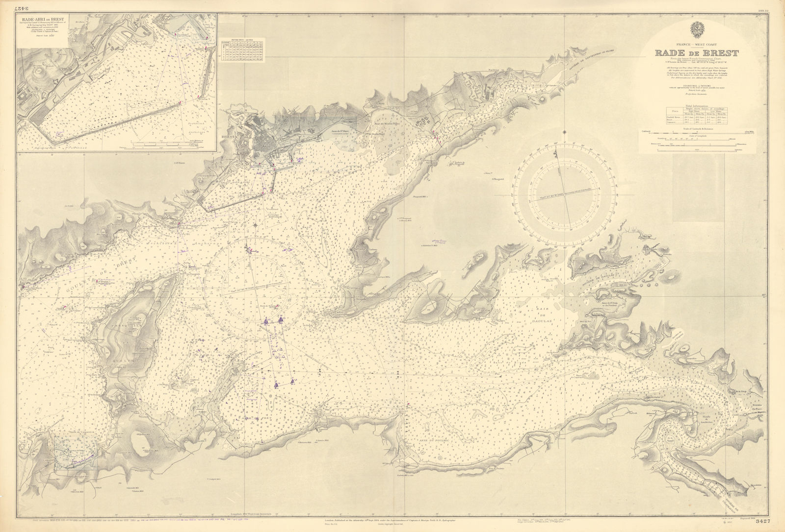 Brest Rade & Rade-Abri. Finistère, Brittany. ADMIRALTY sea chart 1904 (1956) map