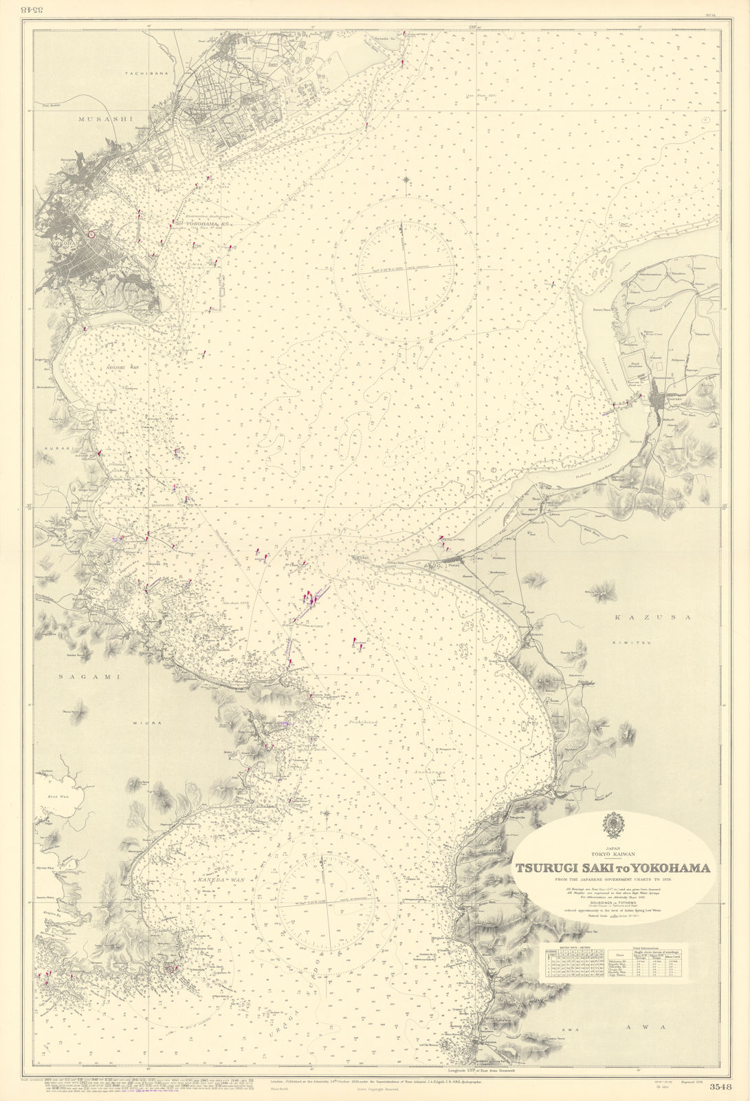 Tsurugi Saki - Yokohama. Tokyo Kaiwan Japan. ADMIRALTY sea chart 1938 (1955) map