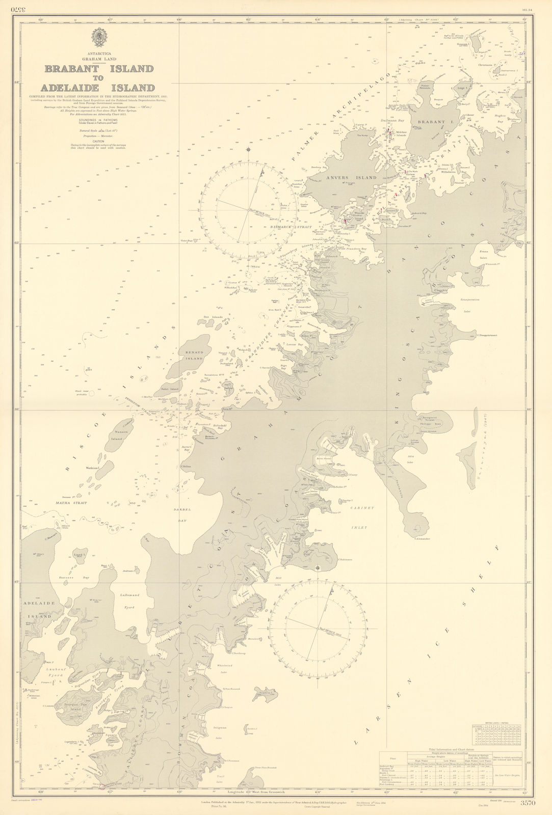 Antarctica Graham Land Brabant-Adelaide Island ADMIRALTY chart 1951 (1955) map