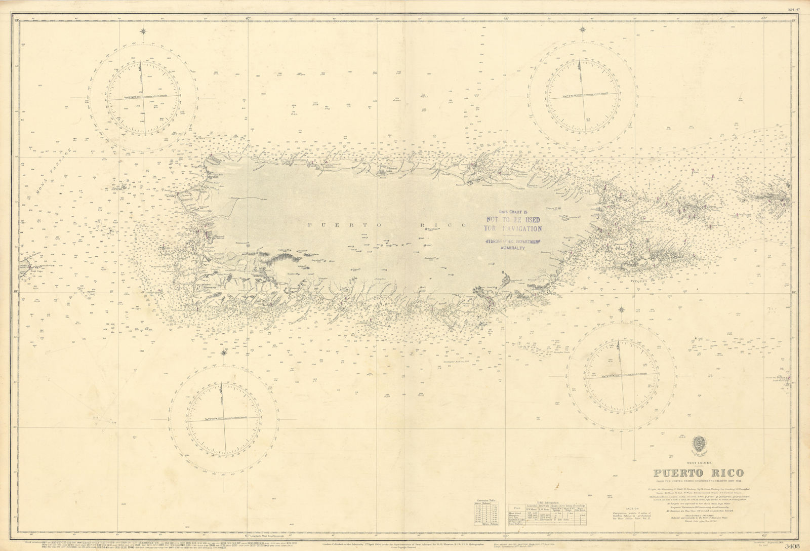 Puerto Rico Vieques Culebra St Thomas Caribbean ADMIRALTY chart 1904 (1947) map