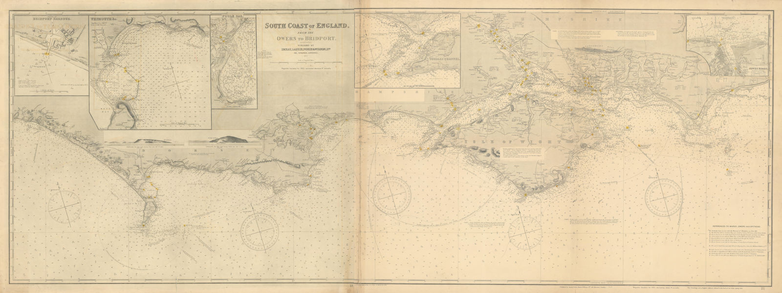 South Coast of England. 175x65cm. Imray Laurie Norie Wilson sea chart 1913 map