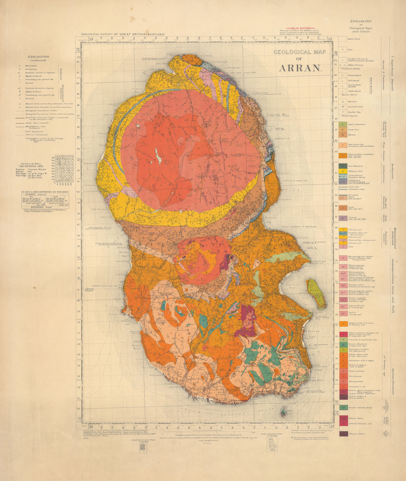 Geological map of Arran. Geological survey sheet. Scotland 1947 old