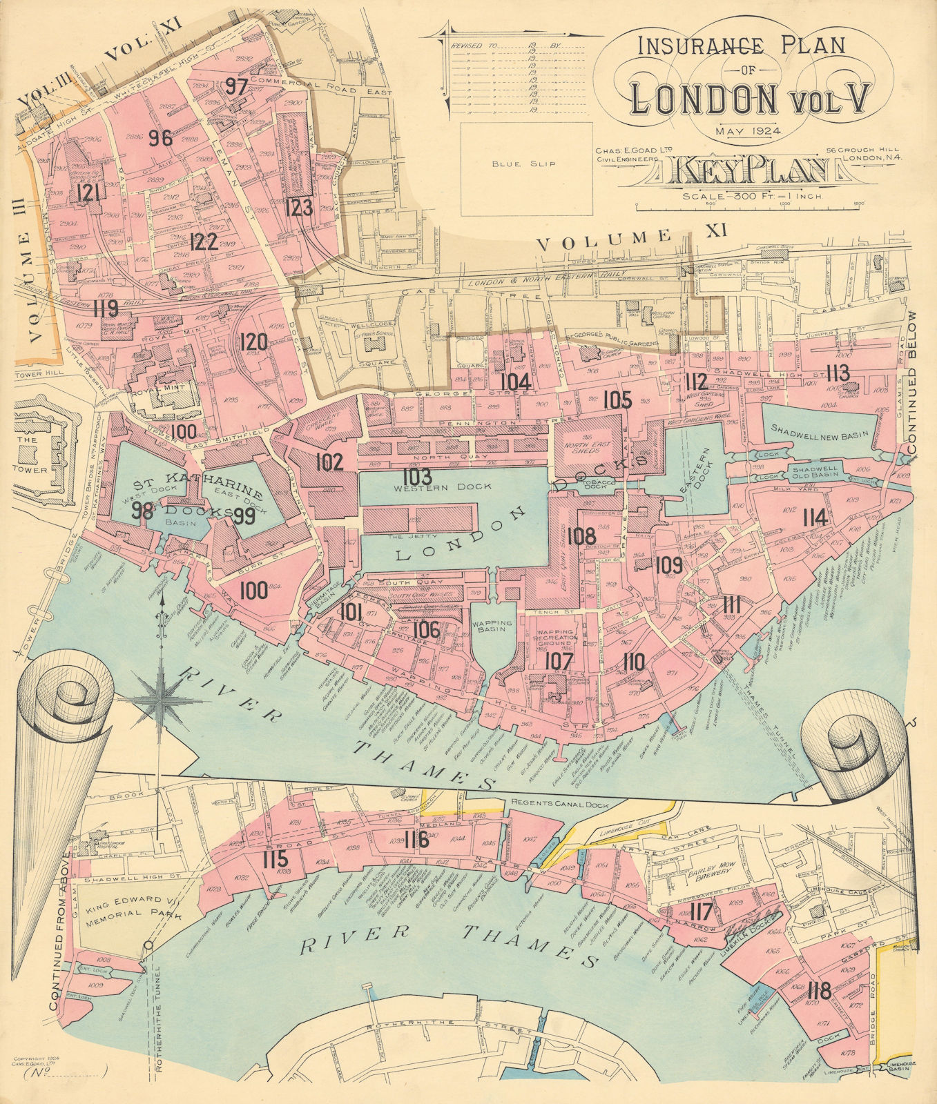Goad Insurance Key Plan London Vol V. St Katherine's Wapping Limehouse 1924 map