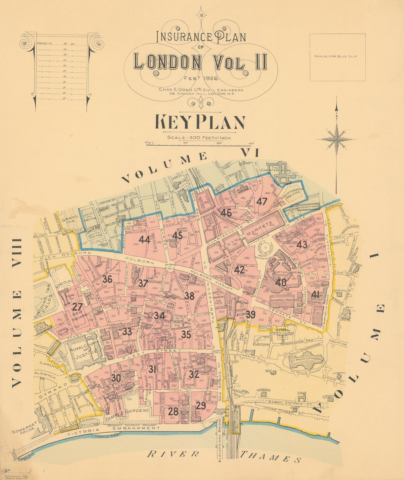Charles Goad Insurance Key Plan Vol II. Legal London Holborn Smithfield 1926 map