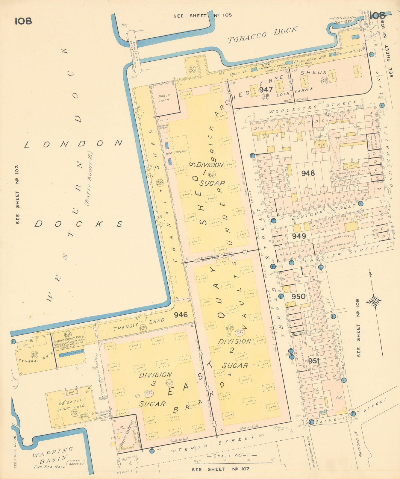 Wapping Basin London & Tobacco Docks. Reardon Street. Goad Insurance map 1887