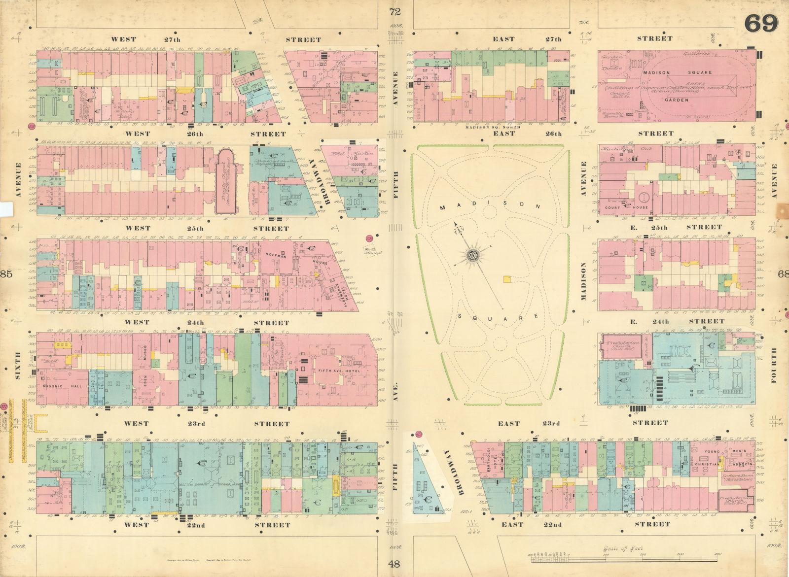Associate Product Sanborn NYC #69 Manhattan Midtown NoMad Flatiron Rose Hill Madison Sq 1899 map