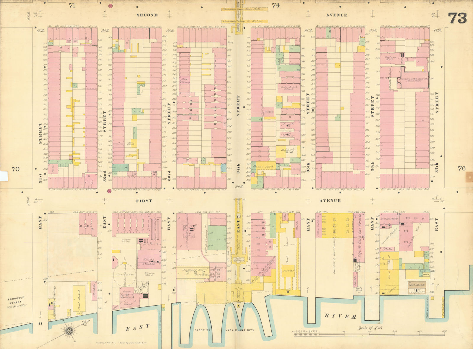 Associate Product Sanborn NYC #73 Manhattan Midtown East Kips Bay Murray Hill 1899 old map