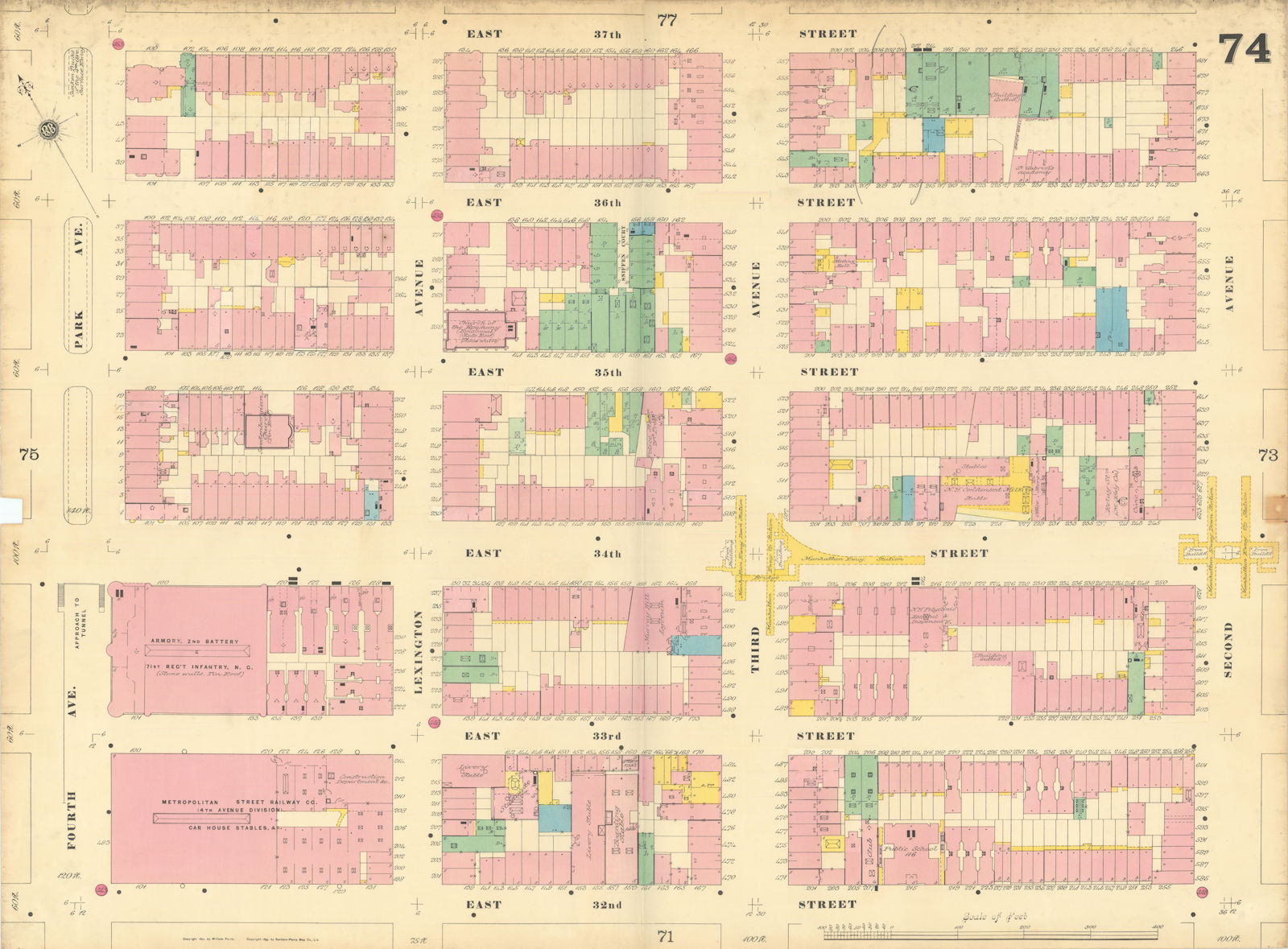 Associate Product Sanborn NYC #74 Manhattan Midtown East Murray Hill Kips Bay NoMad 1899 old map