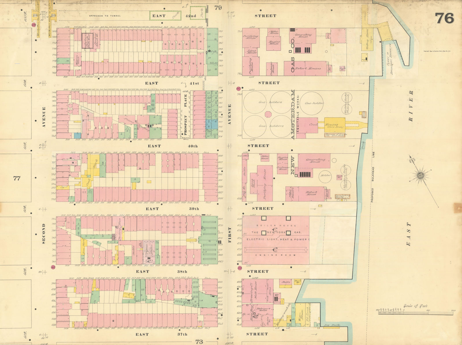 Associate Product Sanborn NYC #76 Manhattan Midtown East Tudor City Murray Hill 1899 old map