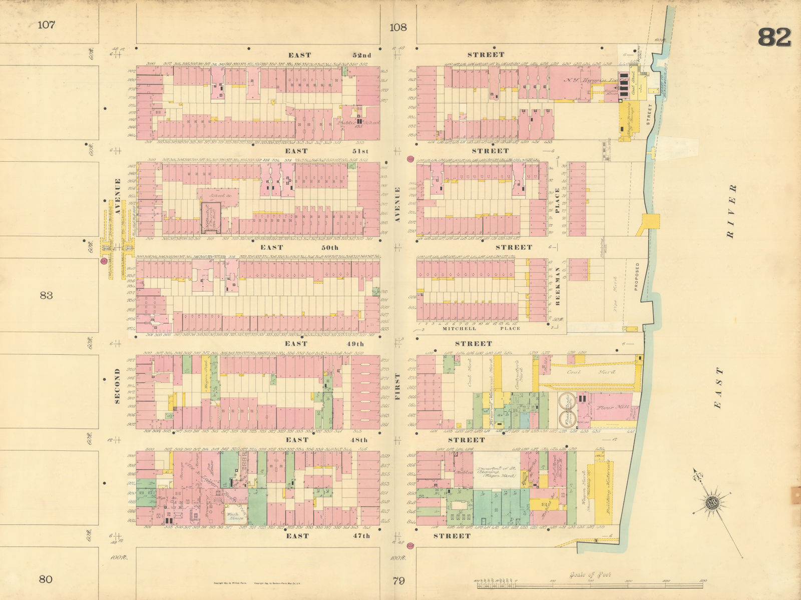Sanborn NYC #82 Manhattan Midtown East Turtle Bay. UN HQ site 1899 old map
