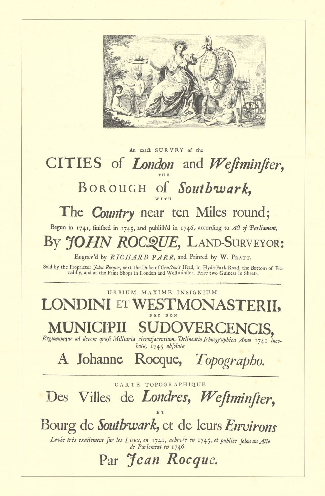 Associate Product An exact survey of the Cities of London… Title page. Facsimile 1971 (1746)