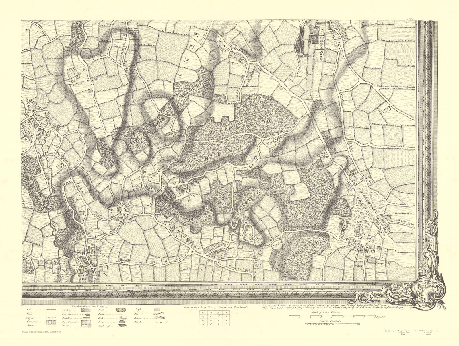 Bromley Plaistow Chislehurst Mottingham Elmstead #1 After ROCQUE 1971 (1746) map