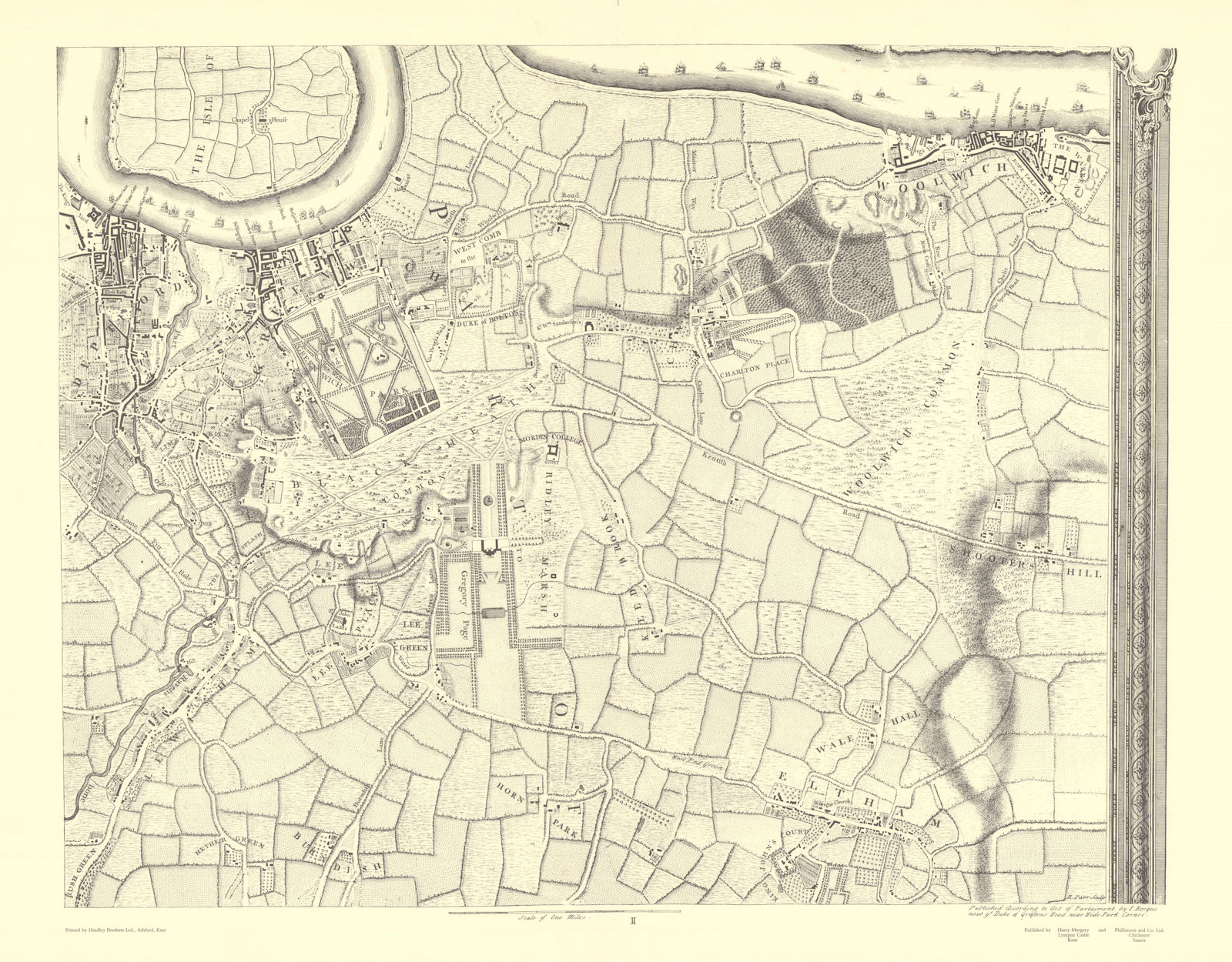 Woolwich Greenwich Eltham Blackheath Lewisham. #2. After ROCQUE 1971 (1746) map