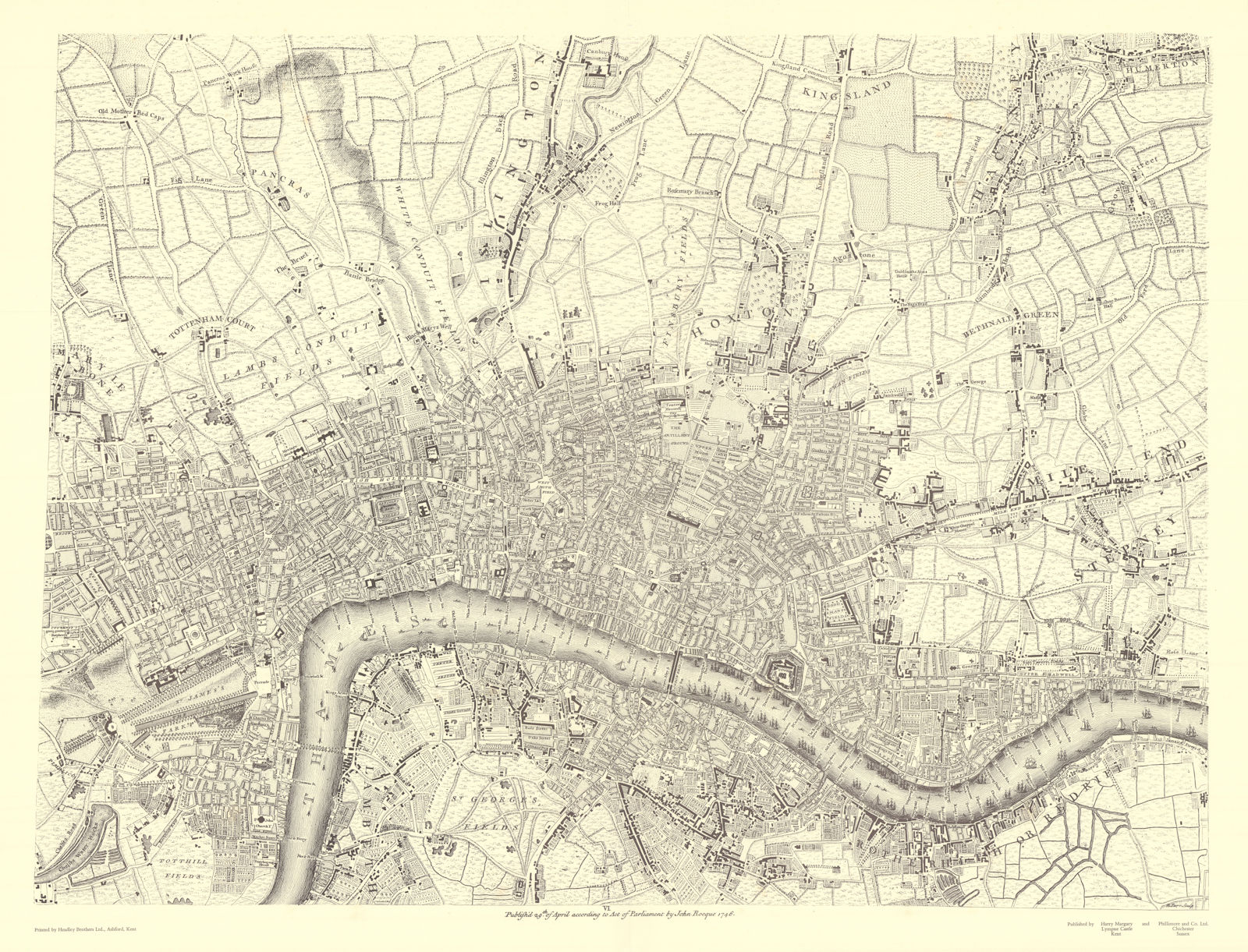 Associate Product London Westminster Southwark Islington Hackney. #6. After ROCQUE 1971 (1746) map