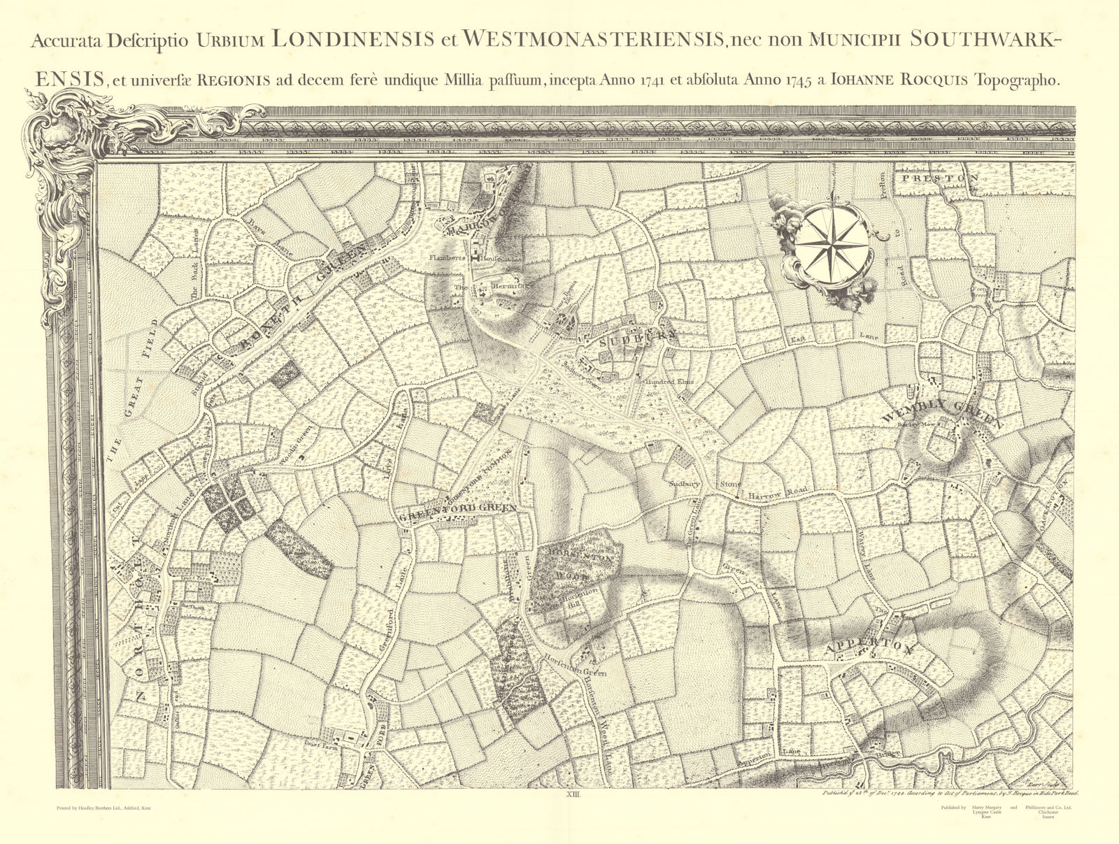Associate Product Sudbury, Northolt, Wembley, Alperton, Harrow. #13. After ROCQUE 1971 (1746) map