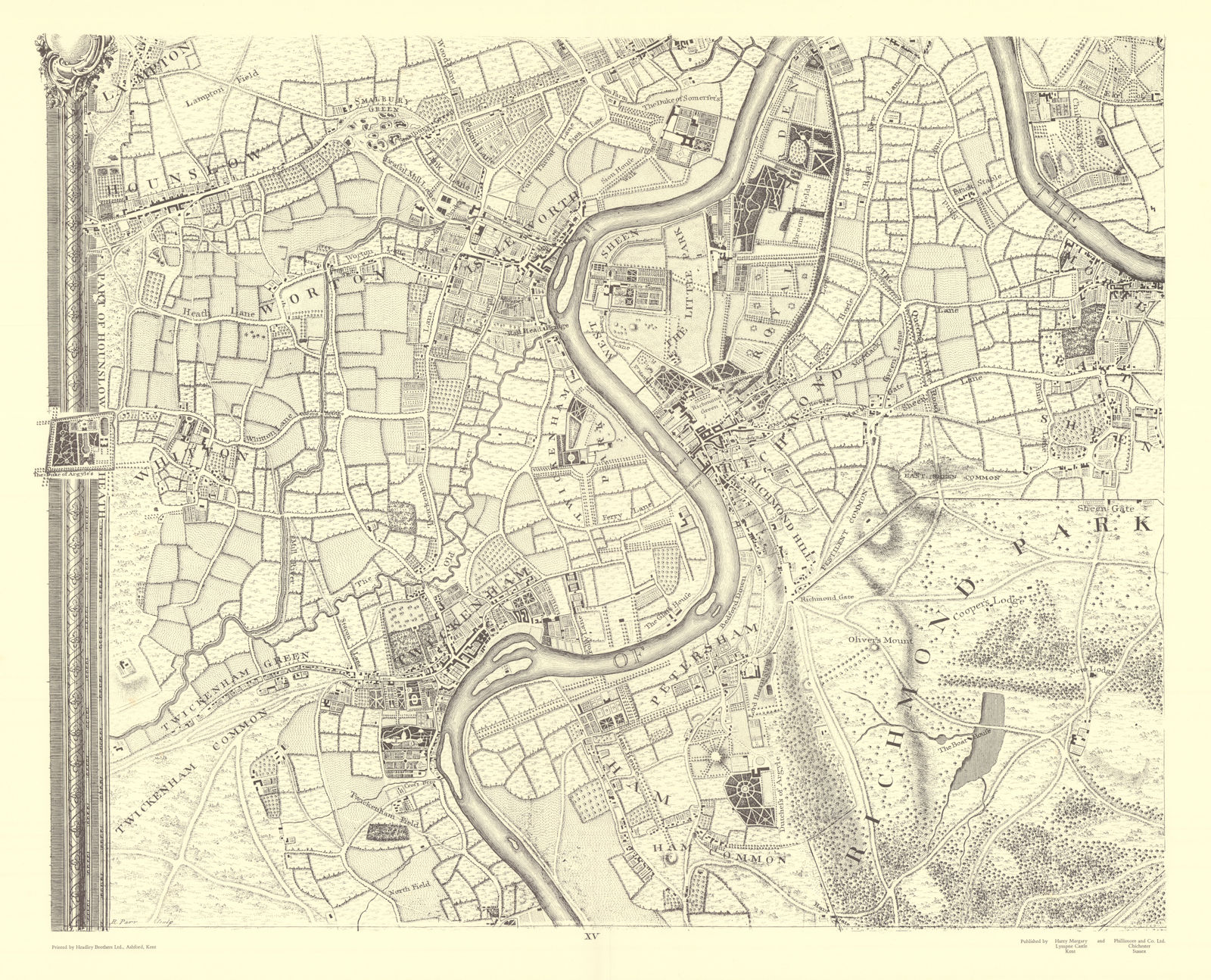 Richmond Sheen Isleworth Twickenham Ham Kew. #15. After ROCQUE 1971 (1746) map