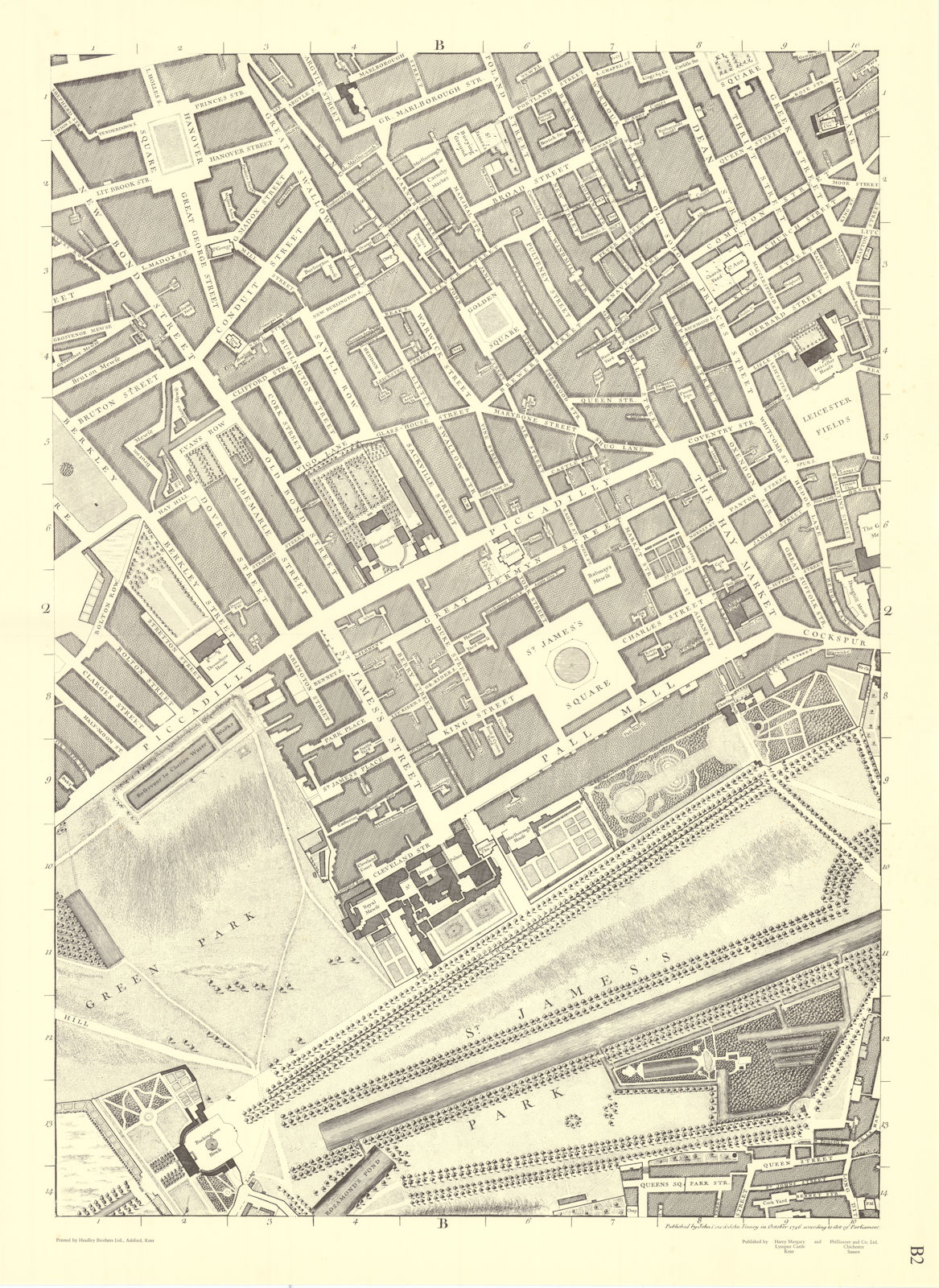 Associate Product Mayfair, St James's, Soho, Green Park, West End. B2 After ROCQUE 1971 (1746) map