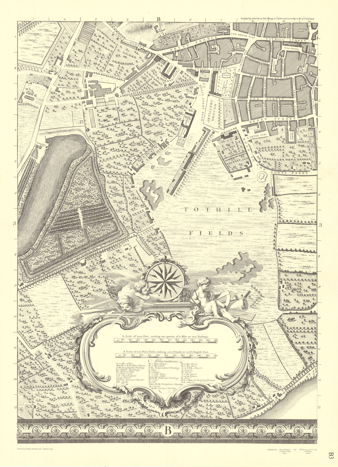 Victoria Westminster Pimlico Grosvenor Basin. B3. After ROCQUE 1971 (1746) map