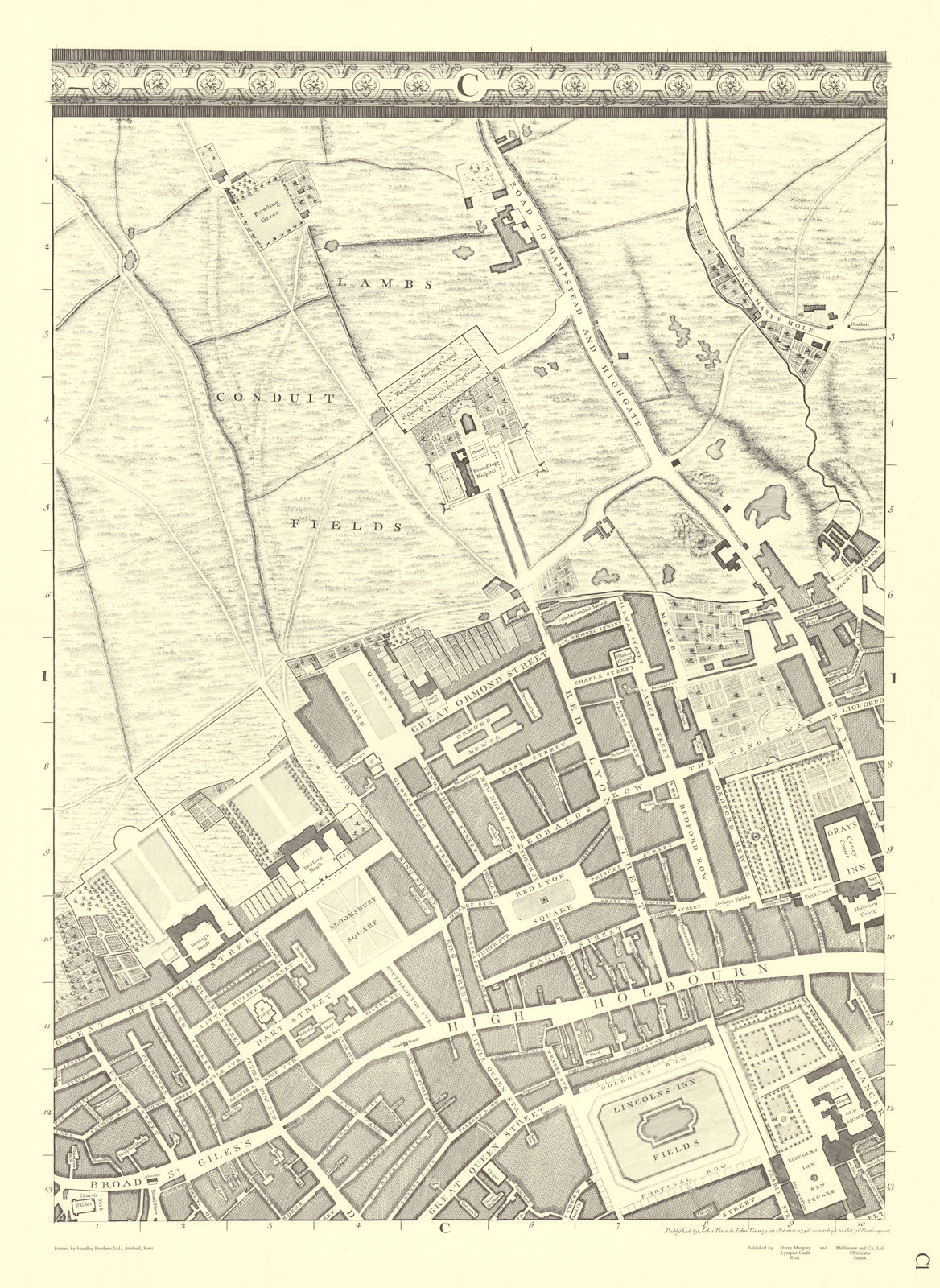 Bloomsbury, Holborn & Lincoln's Inn. Sheet C1. After ROCQUE 1971 (1746) map