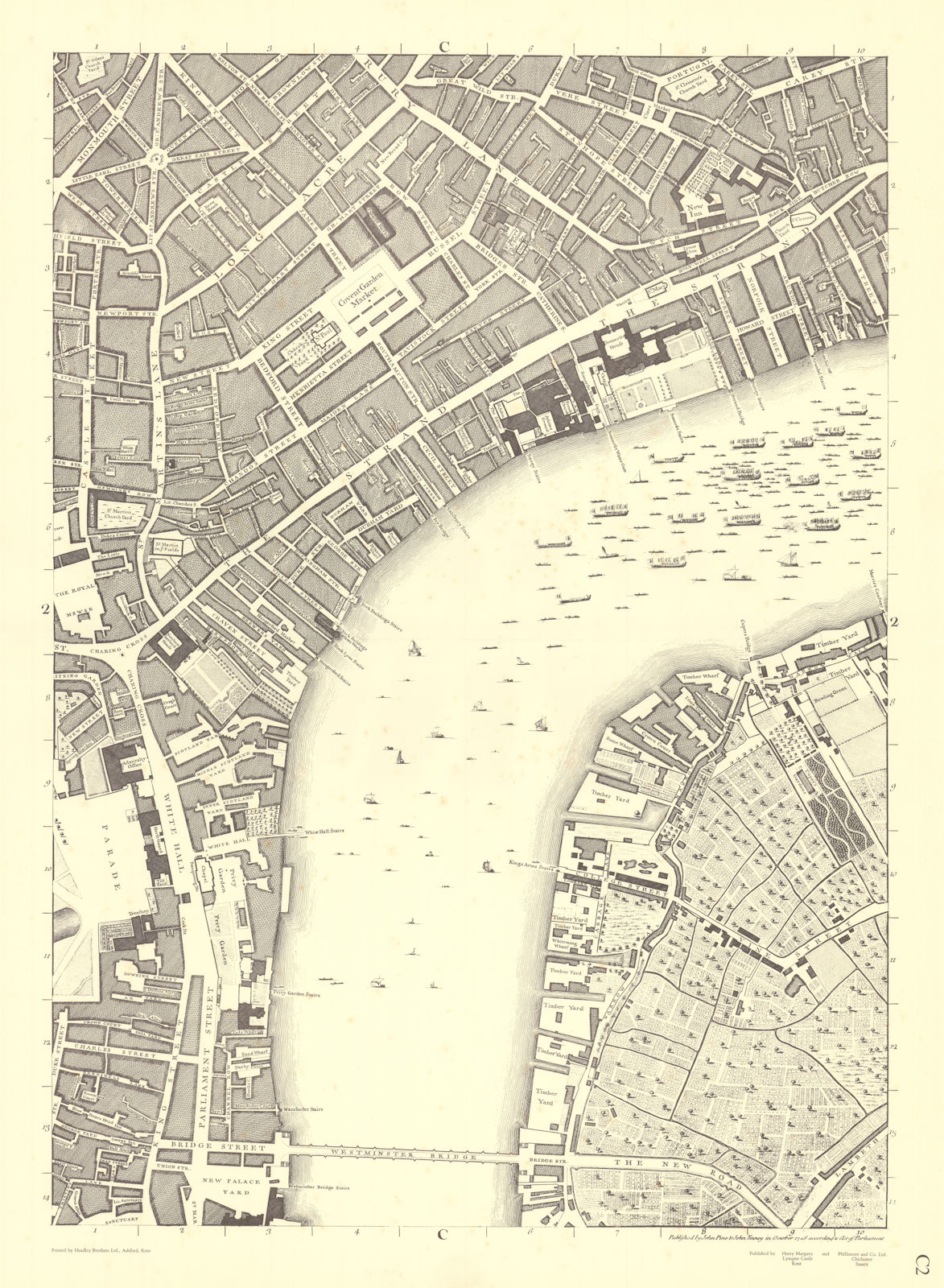 Waterloo Westminster South Bank Covent Garden C2. After ROCQUE 1971 (1746) map