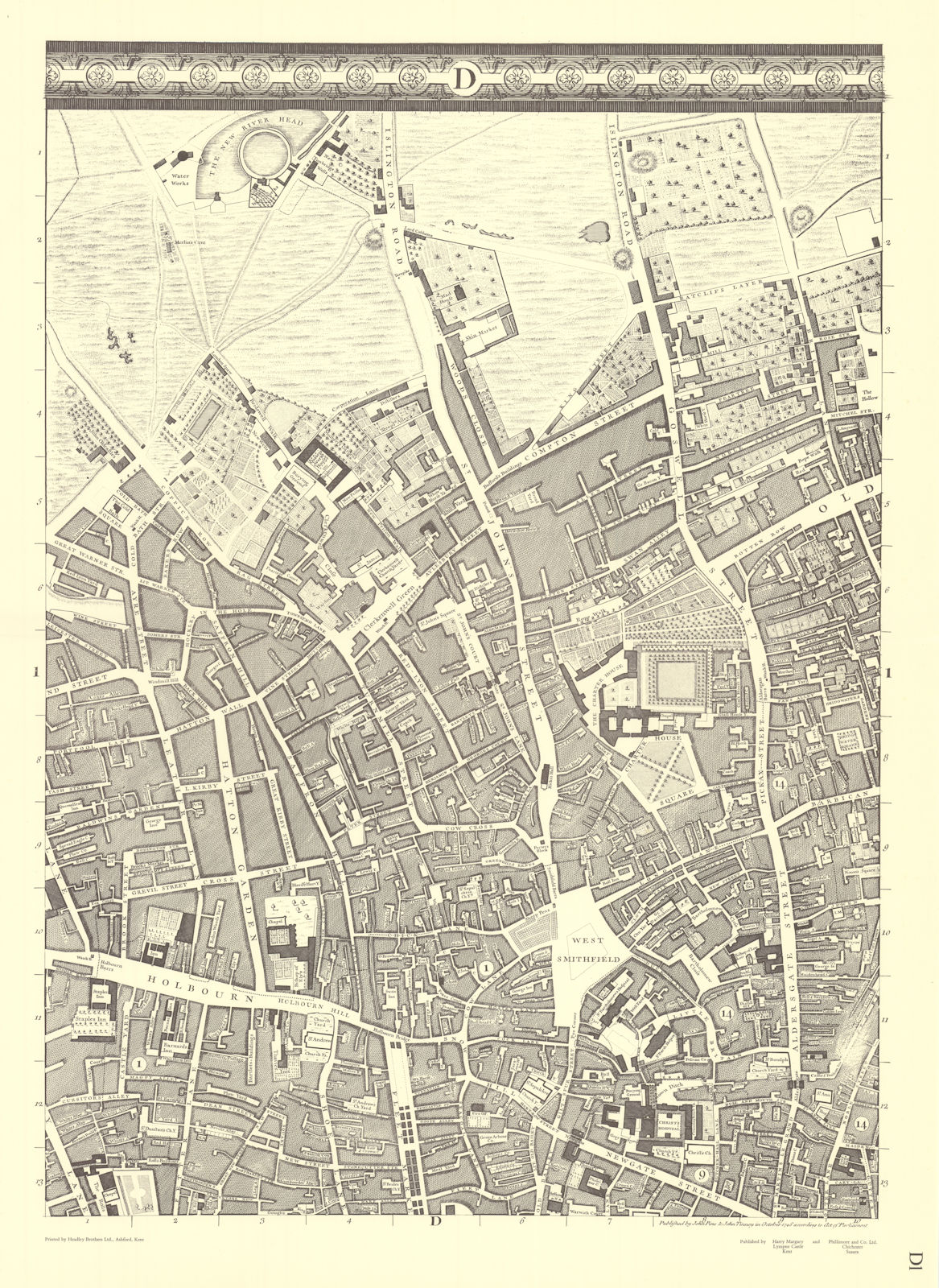 Smithfield, Farringdon, Holborn, Clerkenwell. D1. After ROCQUE 1971 (1746) map